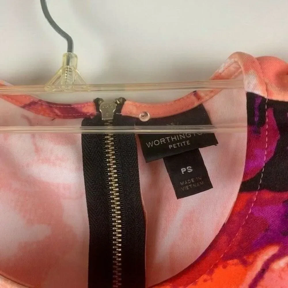 Worthington Size Petite Small Top Orange Sleeveless Round Neck Ruffle Bottom